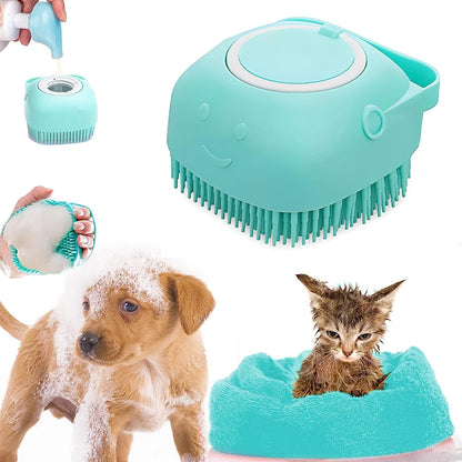 Silicone Dog Cat Shower Brush Pet Shampoo Dispenser Massager Bath Brush Bathroom Puppy Washing Grooming Brush Dog Accessories